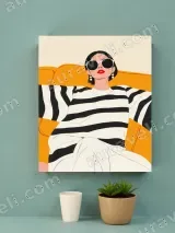Stylish Woman Striped Canvas Print for Living Room Home Decor – view 3