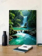 Turquoise Waterfall Rainforest Canvas Wall Art for Living Room Decor – view 4