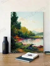 Vibrant Nature Lake Forest Landscape Canvas Wall Art for Living Room Decor – view 4