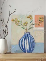 Blue & White Striped Vase Floral Canvas Wall Art for Home Decor