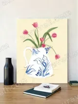 Tulips in Blue & White Pitcher Floral Wall Art for Living Room Home Decor – view 2