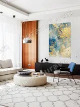 Abstract Blue Gold Swirl Canvas Wall Art for Living Room Decor – view 5