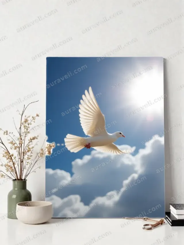 Flying White Dove Sky Clouds Canvas Wall Art for Living Room Home Decor — art print
