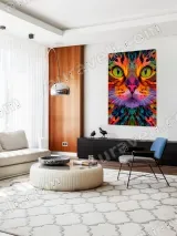 Colorful Abstract Cat Canvas Wall Art for Living Room Home Decor – вид 5