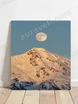 Sunlit Snowy Mountain & Full Moon Canvas Wall Art for Home Decor
