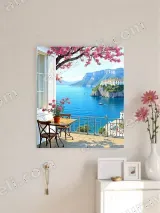 Coastal Balcony Seaview Cherry Blossom Canvas Wall Art for Home Decor – view 3