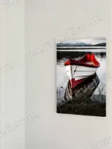 Red White Rowboat Lake Mountain Canvas Wall Art for Living Room Home Decor – view 2
