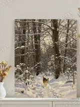 Dog in Snowy Forest Canvas Wall Art for Home Decor – вид 3