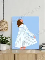 Minimalist Woman in Striped Dress Canvas Wall Art for Bedroom Home Decor – view 3