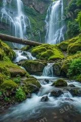 Waterfall Mossy Rocks Nature Canvas Wall Art for Living and framed modern home decor