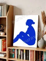 Minimalist Blue Woman Silhouette Canvas Print for Living Room Decor – view 4