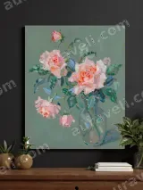 Pink Roses in Vase Floral Canvas Wall Art for Home Decor – вид 3