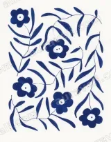 Indigo Floral Canvas Wall Art for Living Room Bedroom framed modern home decor
