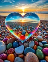 Heart - Shaped Colorful Pebbles Sunset Canvas Wall Art framed for modern home decor