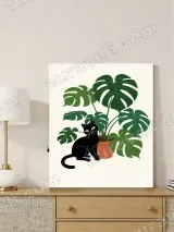 Black Cat & Monstera Canvas Wall Art for Living Room Decor – вид 3