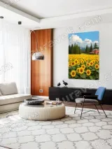 Sunflower Field & Red House Canvas Wall Art for Home Decor – view 5