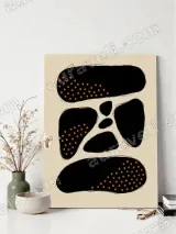 Abstract Black & Orange Dots Canvas Wall Art for Living Room Decor