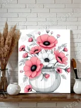 Pink & White Anemone Flowers Vase Canvas Wall Art for Living Room Bedroom Home Decor
