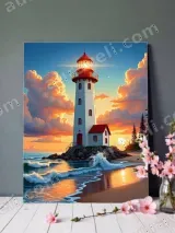 Lighthouse Sunset Beach Ocean Canvas Wall Art for Living Room Home Decor