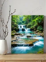 Turquoise Forest Waterfall Stream Canvas Wall Art for Living Room Home Decor