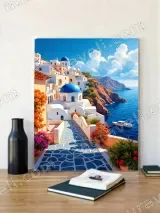 Santorini Coastal Village Canvas Wall Art Mediterranean Home Decor – view 2