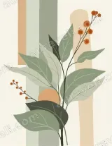 Abstract Botanical Leaves Berries Canvas Wall Art for Home and framed modern decor