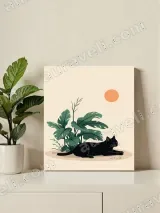 Black Cat & Tropical Plants Canvas Wall Art for Living Room Bedroom Home Decor – view 2