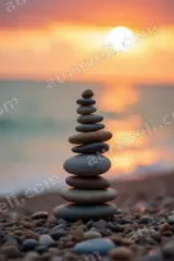 Balanced Stones Beach Sunset Canvas Wall Art for Home Decor wall art print