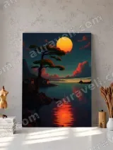 Coastal Sunset Pine Tree Canvas Wall Art for Home Decor