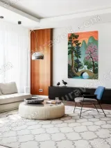Vibrant Nature Landscape with Bridge & Cherry Blossoms Canvas Wall Art for Home Decor – view 4