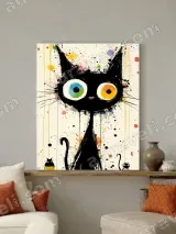 Colorful Cartoon Black Cat Canvas Wall Art for Living Room Home Decor – view 3