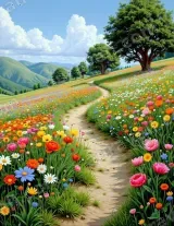 Colorful Countryside Flower Path Canvas Wall Art for Living modern home decor