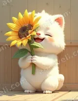 Cute White Cat Sunflower Canvas Wall Art for Living Room Home Decor wall art print