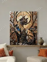 Stained Glass Cat Canvas Wall Art for Living Room Home Decor – view 3