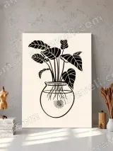 Black & White Botanical Plant in Vase Canvas Wall Art for Home Decor