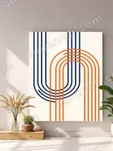 Blue & Orange Retro Geometric Lines Canvas Wall Art for Home Decor – view 4