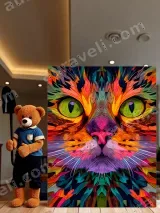 Colorful Abstract Cat Canvas Wall Art for Living Room Home Decor