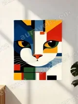 Abstract Geometric Cat Canvas Wall Art for Living Room Decor – view 2