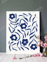 Indigo Floral Canvas Wall Art for Living Room Bedroom Home Decor