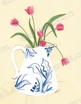 Tulips in Blue White Pitcher Floral Wall Art for and framed modern home decor