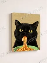 Black Cat Eating Spaghetti Canvas Wall Art for Home Decor – вид 4