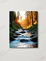 Forest Stream Sunrise Canvas Wall Art for Living Room Bedroom Decor – view 3