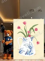 Tulips in Blue & White Pitcher Floral Wall Art for Living Room Home Decor