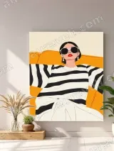 Stylish Woman Striped Canvas Print for Living Room Home Decor – view 4