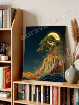 Moonlit Tree on Cliff Canvas Wall Art, Fantasy Night Sky Home Decor for Living Room – вид 4