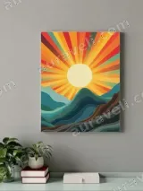 Retro Sunrise Mountain Canvas Wall Art for Living Room Home Decor