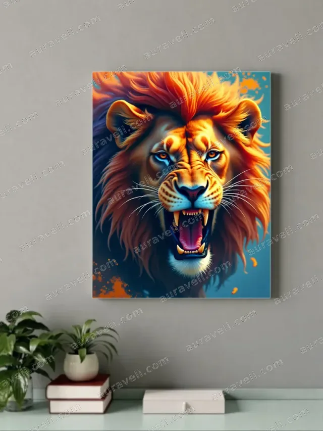 Roaring Lion Vibrant Canvas Wall Art for Living Room Home Decor — art print