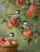Chickadees & Apples Canvas Wall Art for Living Room Bedroom Home Decor living room wall art for modern home decor