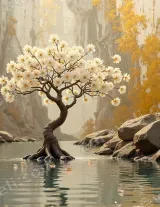 Blossom Tree in River Canvas Wall Art for Living framed modern home decor