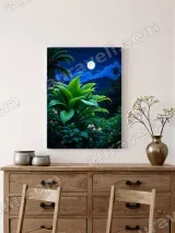 Moonlit Tropical Jungle Canvas Wall Art with Foliage & Palms for Living Room Bedroom Home Decor – вид 2